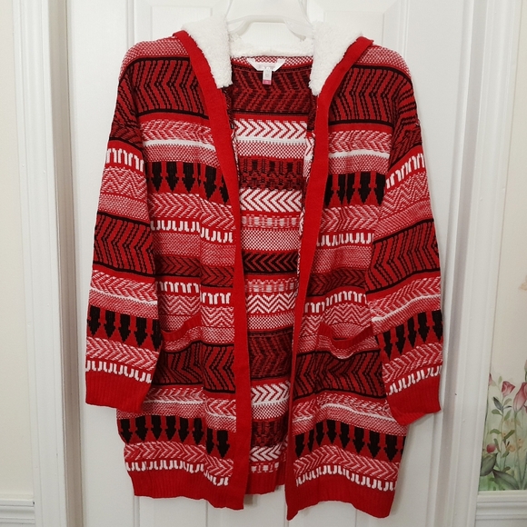 Womens Sweater Cardigan with Sherpa Lined Hood Size 2XL No Boundaries - Picture 1 of 8